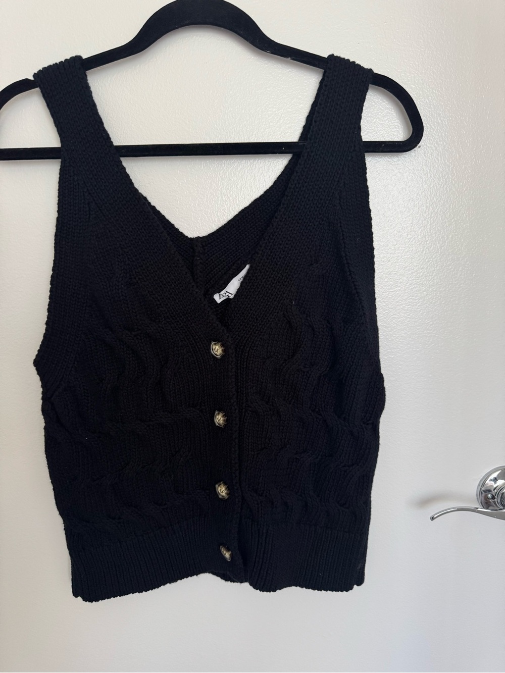 Black Cable Knit Button Front Vest